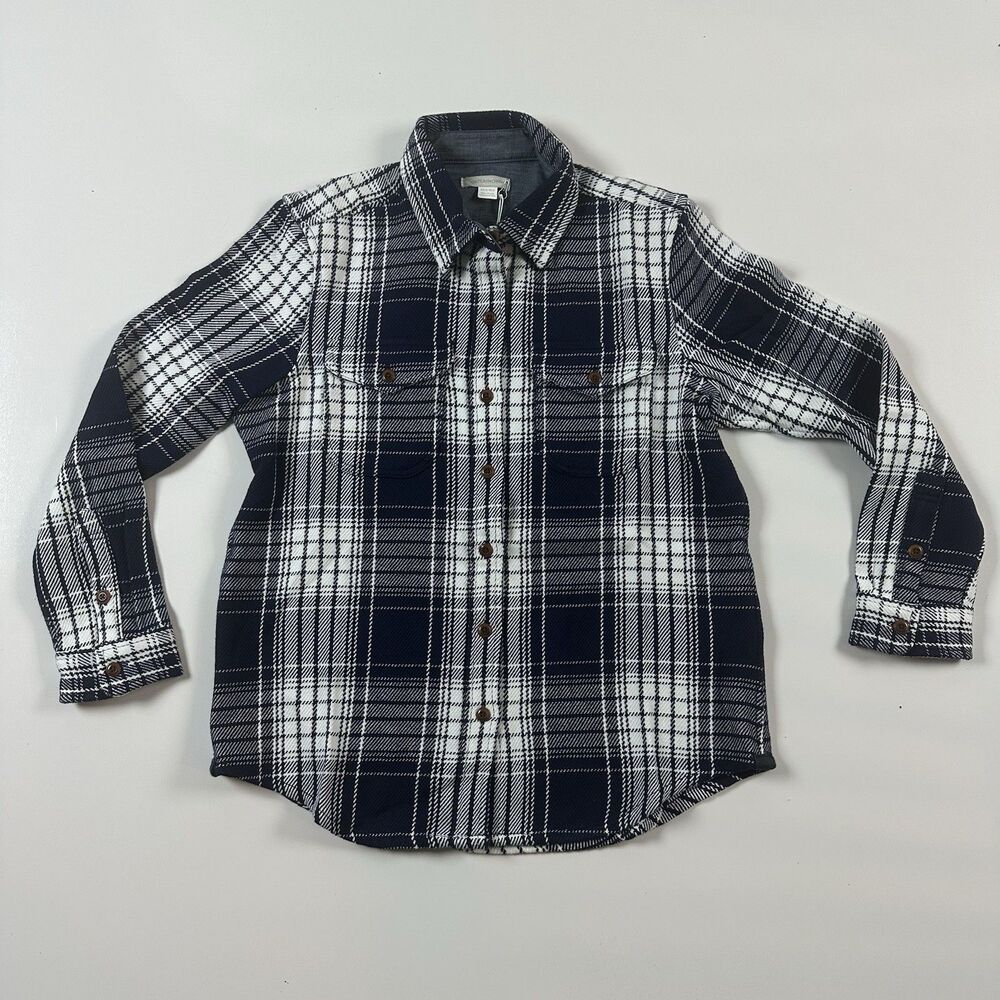 Outerknown Blanket Shirt Plaid Flannel Organic Cotton White/Blue Women XS/S